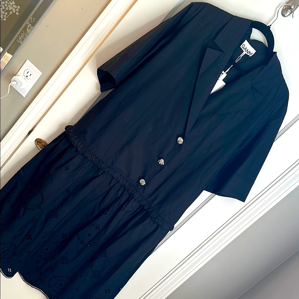 Ganni Broderie Poplin Drop Waist Dress - NWT